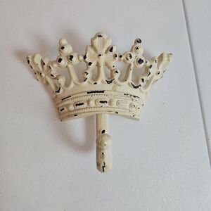 Painted Metal Crown Door Wall Hook Cream Shabby Cottagecore 5" Princess